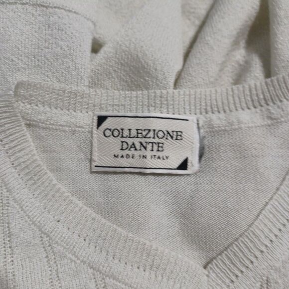 Collezione Dante Italy Knit Top Shirt Off White V Neck Rib Short Sl Mens Womens - Picture 5 of 5